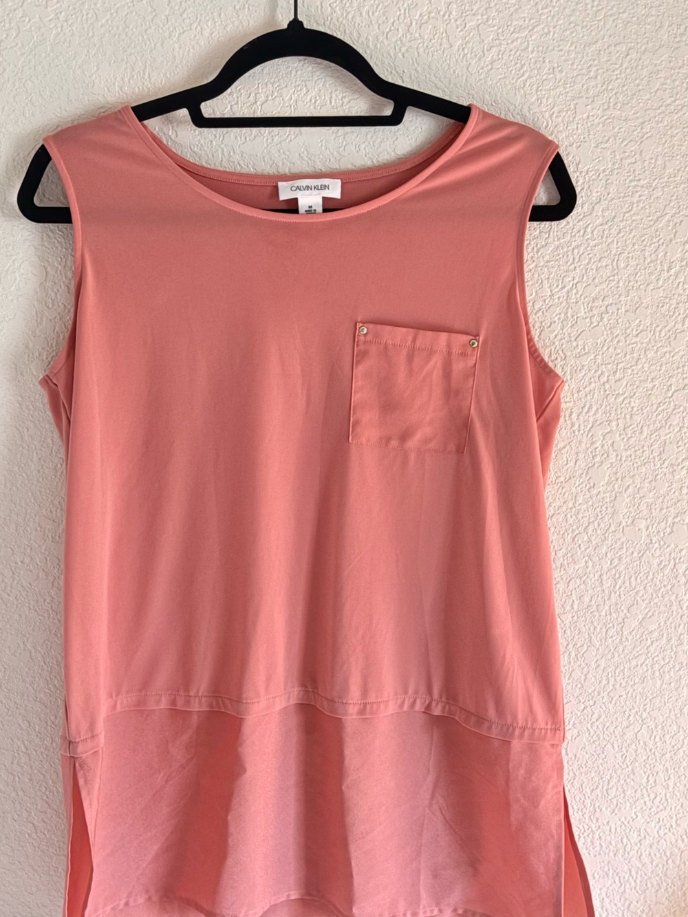 Calvin Klein Coral Sleeveless Layered Hem Pocket Blouse Top M